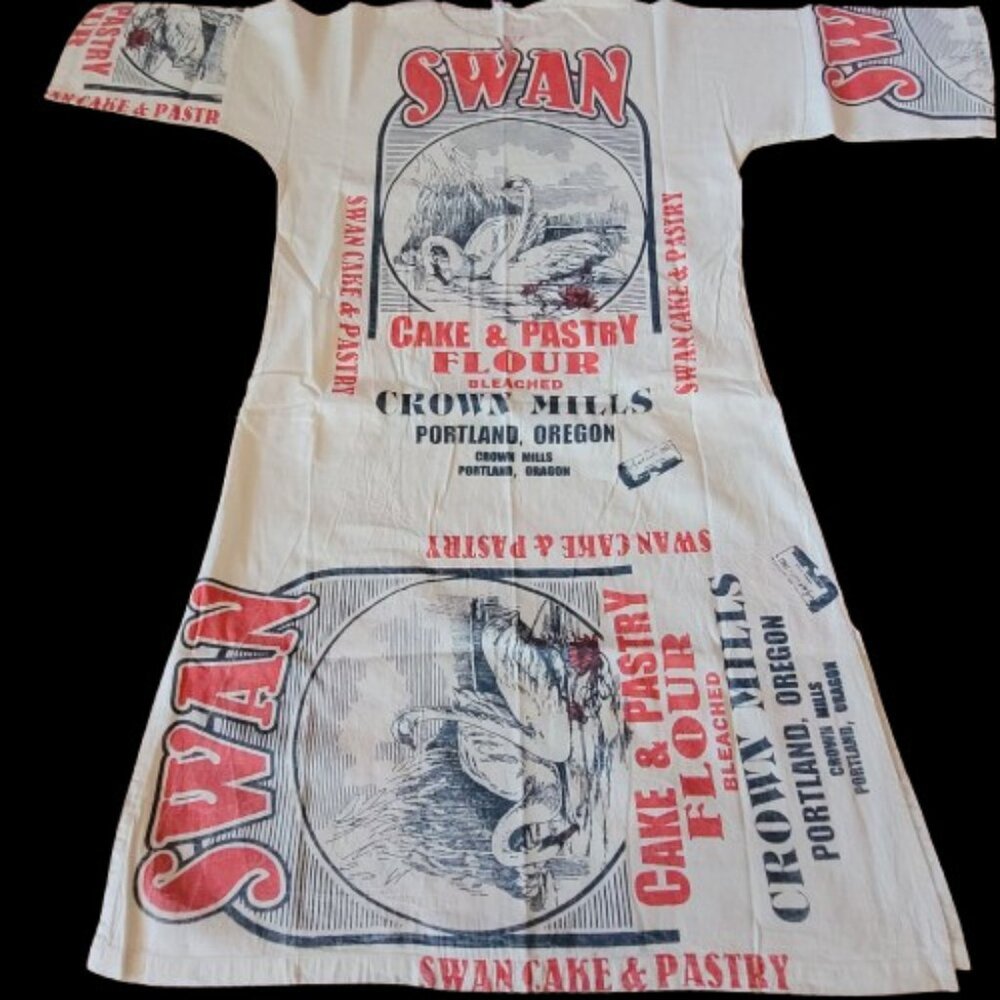 Flour Sack Dress Swan Vintage Look Feed Bag Garden Hippie Boho One Size Relaxed